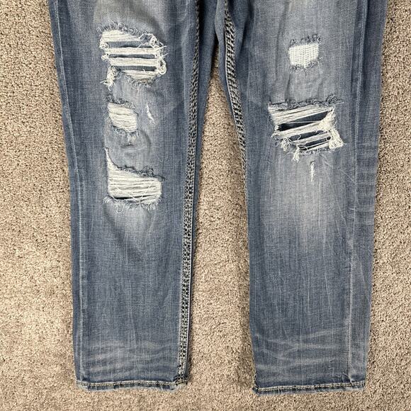 Salvage Jeans Mens 36x30 Mayhem Bootcut Distressed Rope Stitch Whiskered Denim - Picture 4 of 11